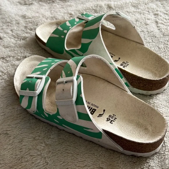 Birkenstock Woman’s Green Leaf Print Sandals - Picture 4 of 8